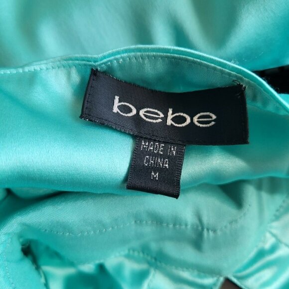 Vintage Bebe Liquid Satin Silk Camisole Top Beaded Sequins Velvet Trim Sz Med - Picture 9 of 13